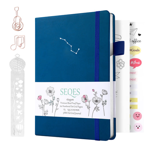 Bullet Dotted Journal - A5 Dot Grid Notebook with pages number,160gsm Bleedproof Paper,Silver Edge for Personal Organizers,Bullet Journals, and journaling-Oak leaves