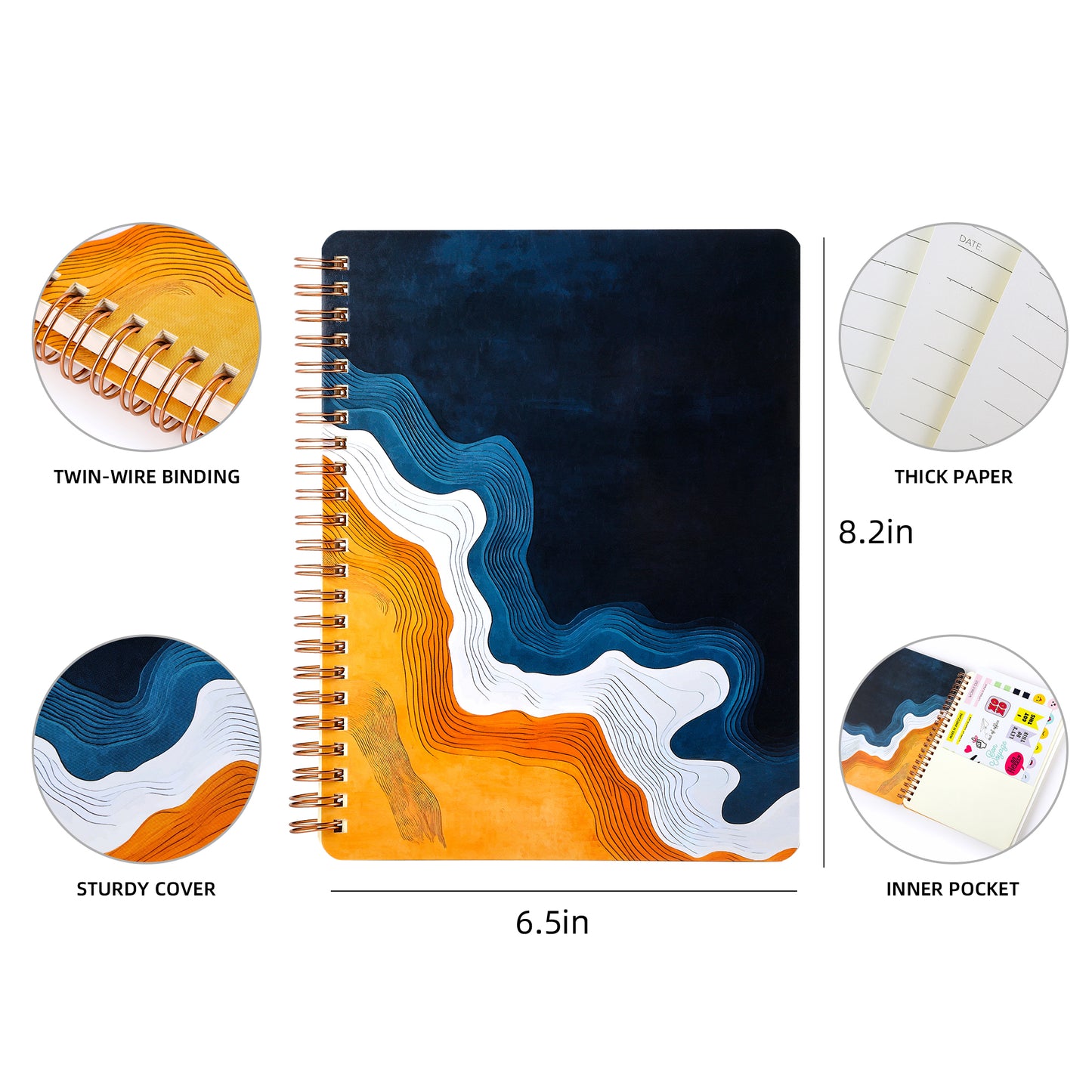 Spiral Notebook for Women, 8.25" x 6.25" Journal with Durable Hardcover and 160 Lined Pages with Large Pockets - Perfect to Stay Organized and Boost Productivity at Work or School