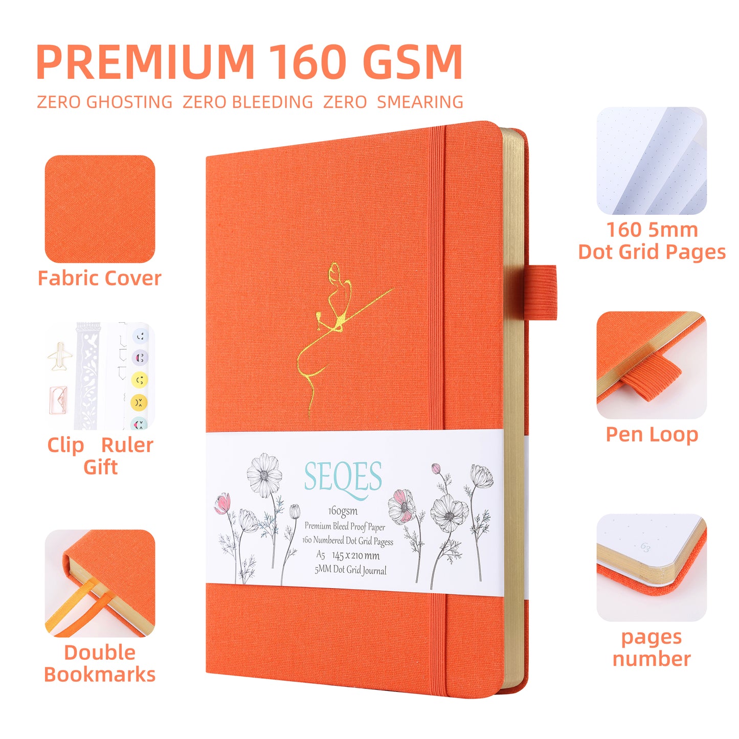 Bullet Dotted Journal - A5 Dot Grid Notebook with pages number,160gsm Bleedproof Paper,Silver Edge for Personal Organizers,Bullet Journals, and journaling- BAR