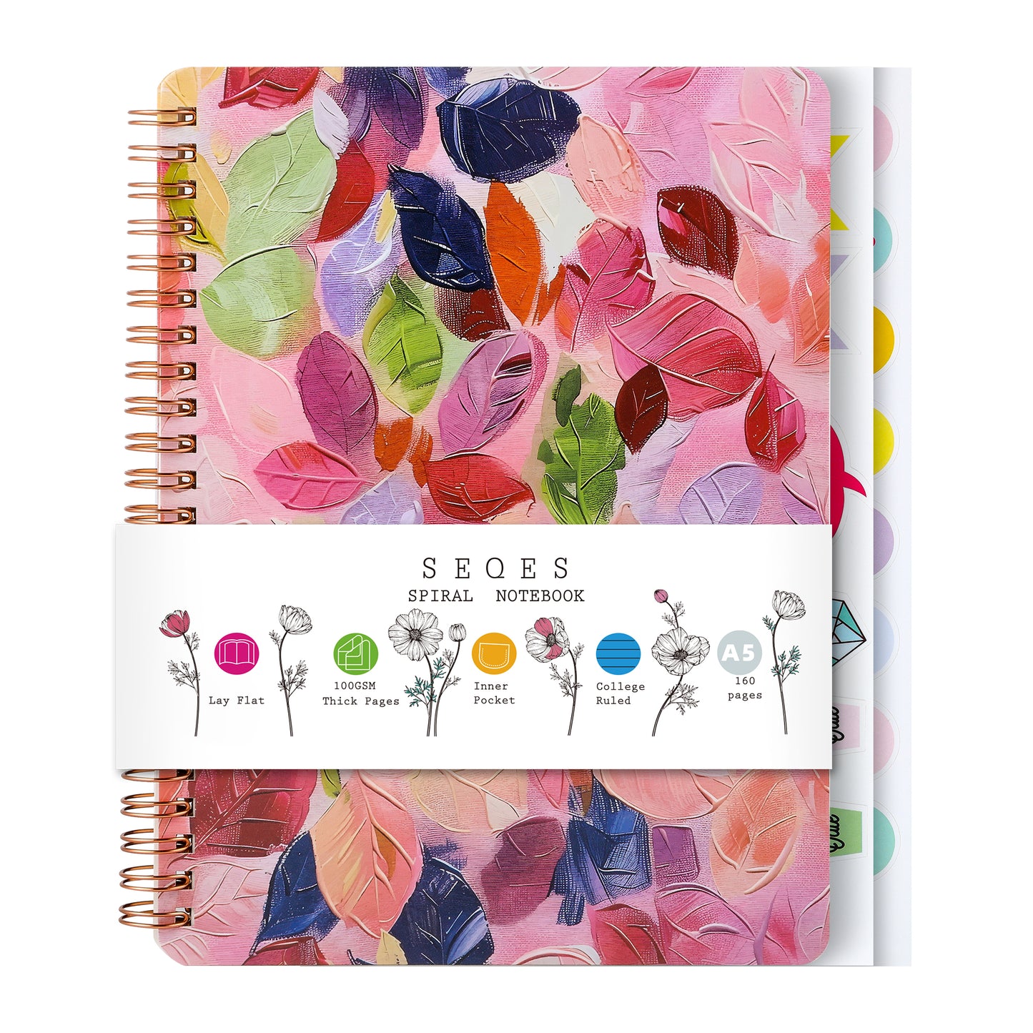 Spiral Notebook for Women, 8.25" x 6.25" Journal with Durable Hardcover and 160 Lined Pages with Large Pockets - Perfect to Stay Organized and Boost Productivity at Work or School