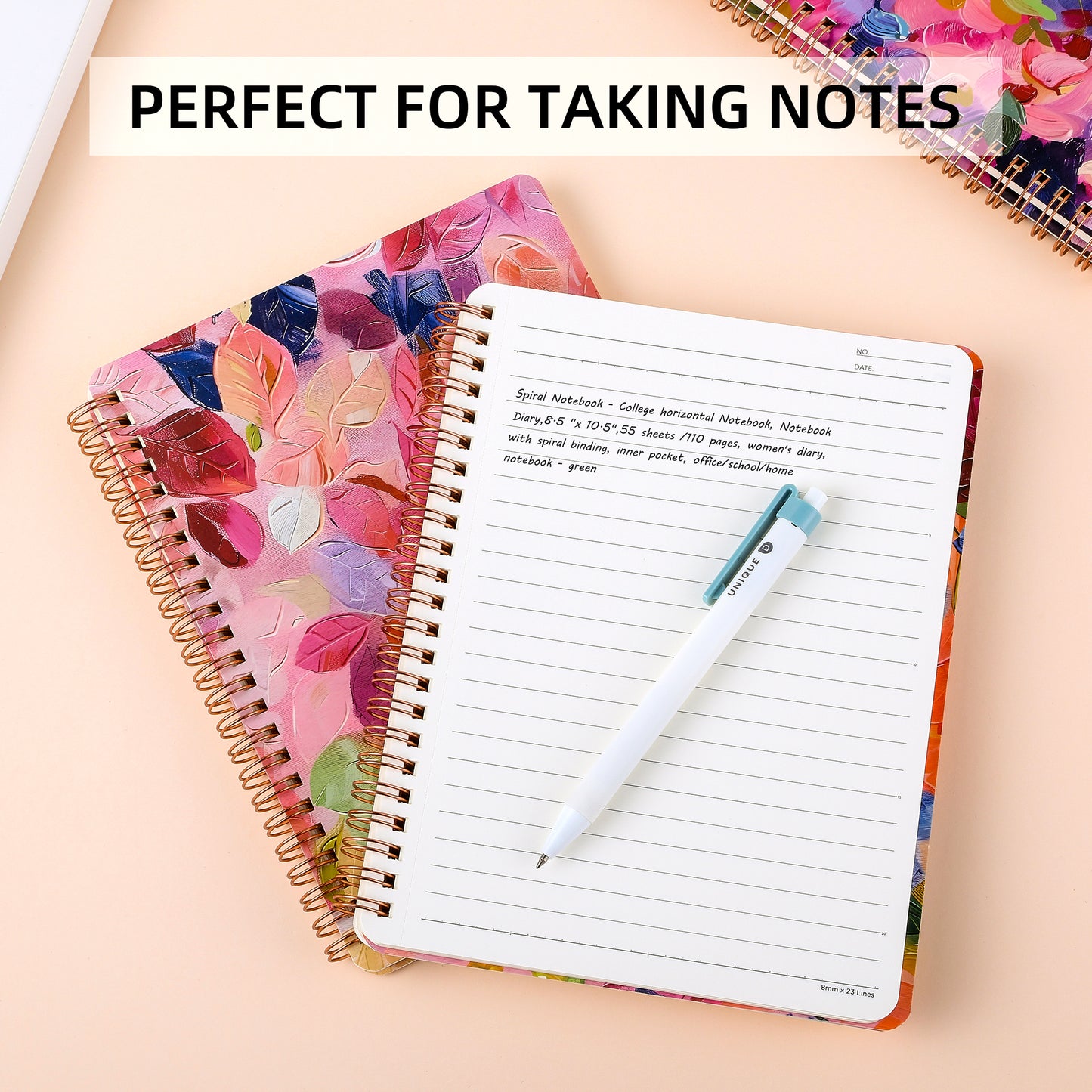 Spiral Notebook for Women, 8.25" x 6.25" Journal with Durable Hardcover and 160 Lined Pages with Large Pockets - Perfect to Stay Organized and Boost Productivity at Work or School