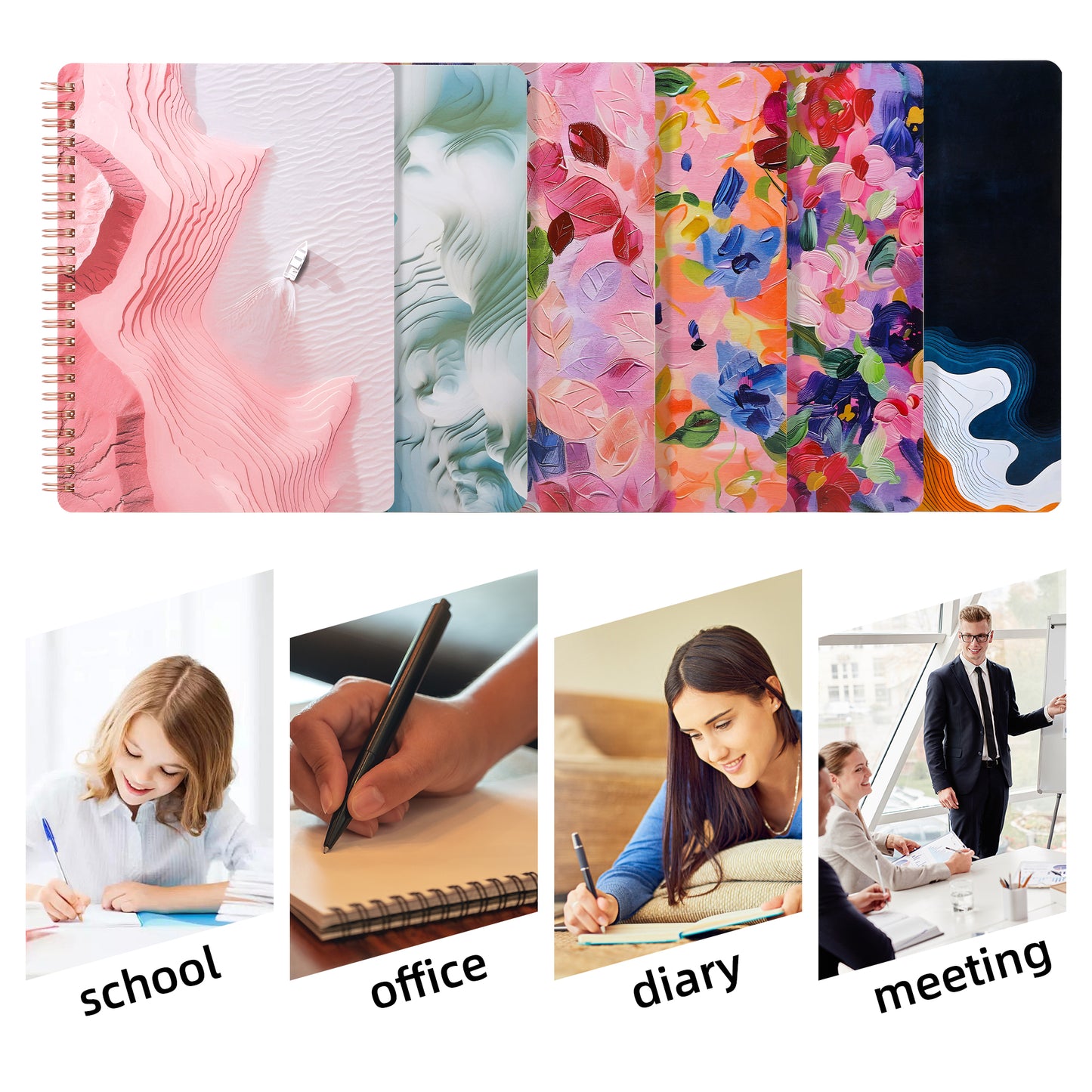 Spiral Notebook for Women, 8.25" x 6.25" Journal with Durable Hardcover and 160 Lined Pages with Large Pockets - Perfect to Stay Organized and Boost Productivity at Work or School