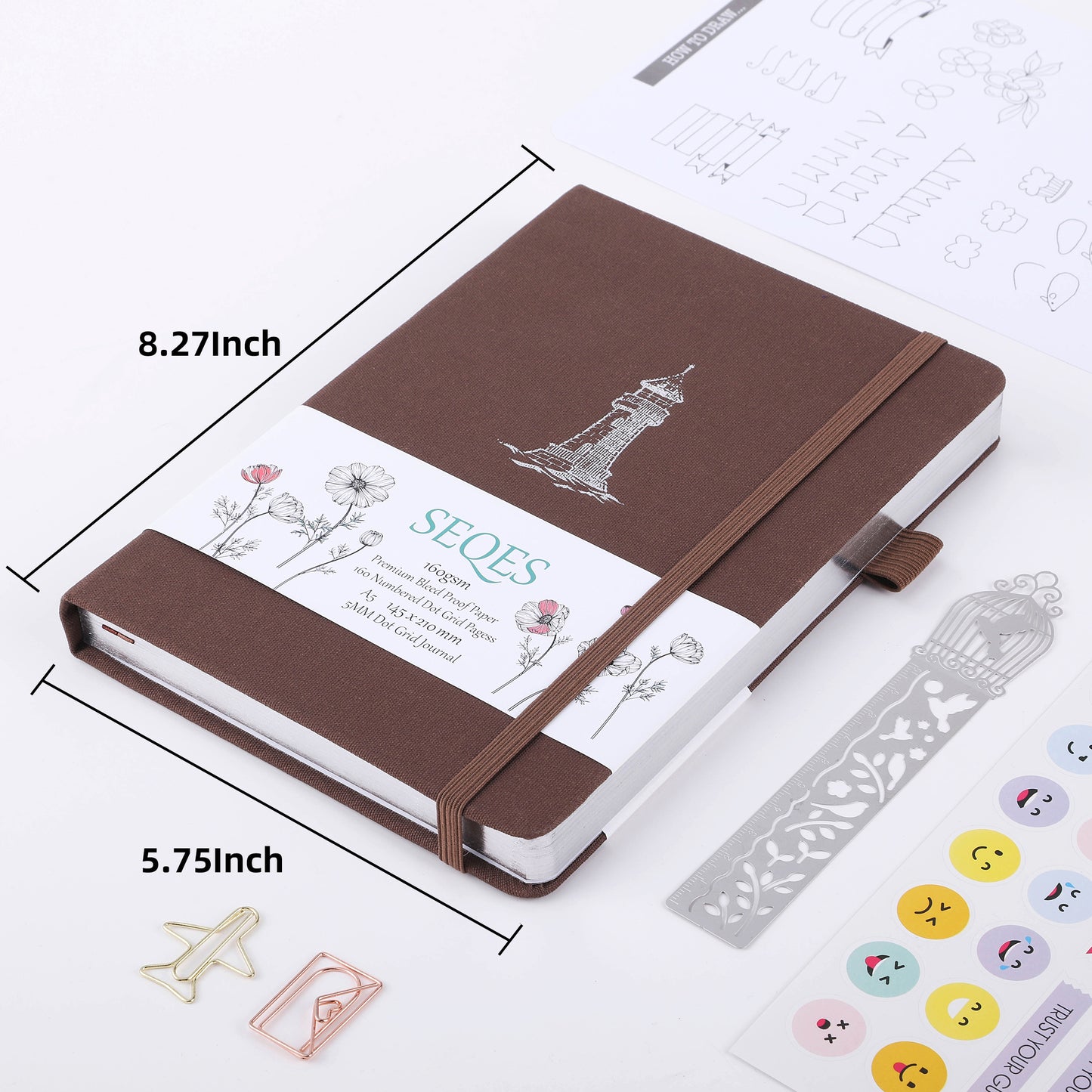 Bullet Dotted Journal - A5 Dot Grid Notebook with pages number,160gsm Bleedproof Paper,Silver Edge for Personal Organizers,Bullet Journals, and journaling-Lighthouse