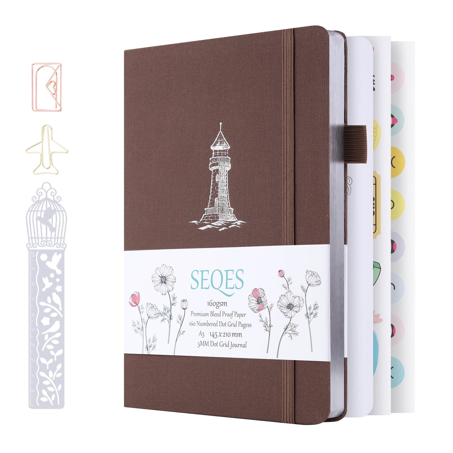 Bullet Dotted Journal - A5 Dot Grid Notebook with pages number,160gsm Bleedproof Paper,Silver Edge for Personal Organizers,Bullet Journals, and journaling-Lighthouse