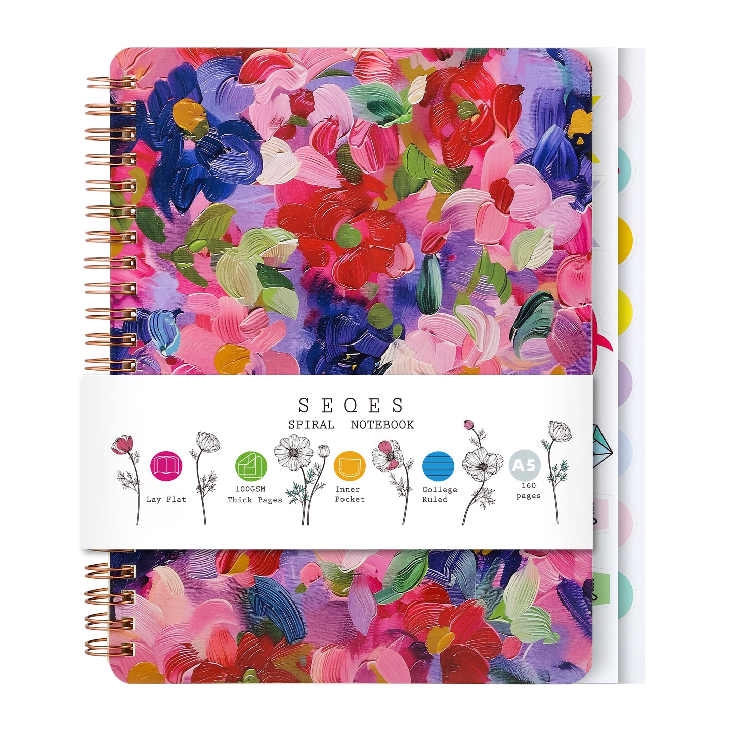 Spiral Notebook for Women, 8.25" x 6.25" Journal with Durable Hardcover and 160 Lined Pages with Large Pockets - Perfect to Stay Organized and Boost Productivity at Work or School