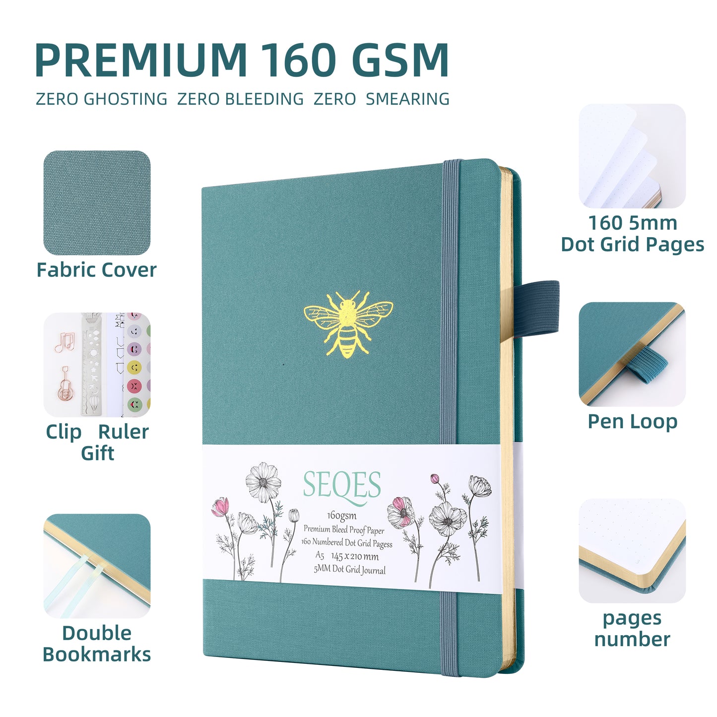Bullet Dotted Journal - A5 Dot Grid Notebook with pages number,160gsm Bleedproof Paper,Silver Edge and Fabic for Personal Organizers, Bullet Journals, and journaling-Butterfly - BEE
