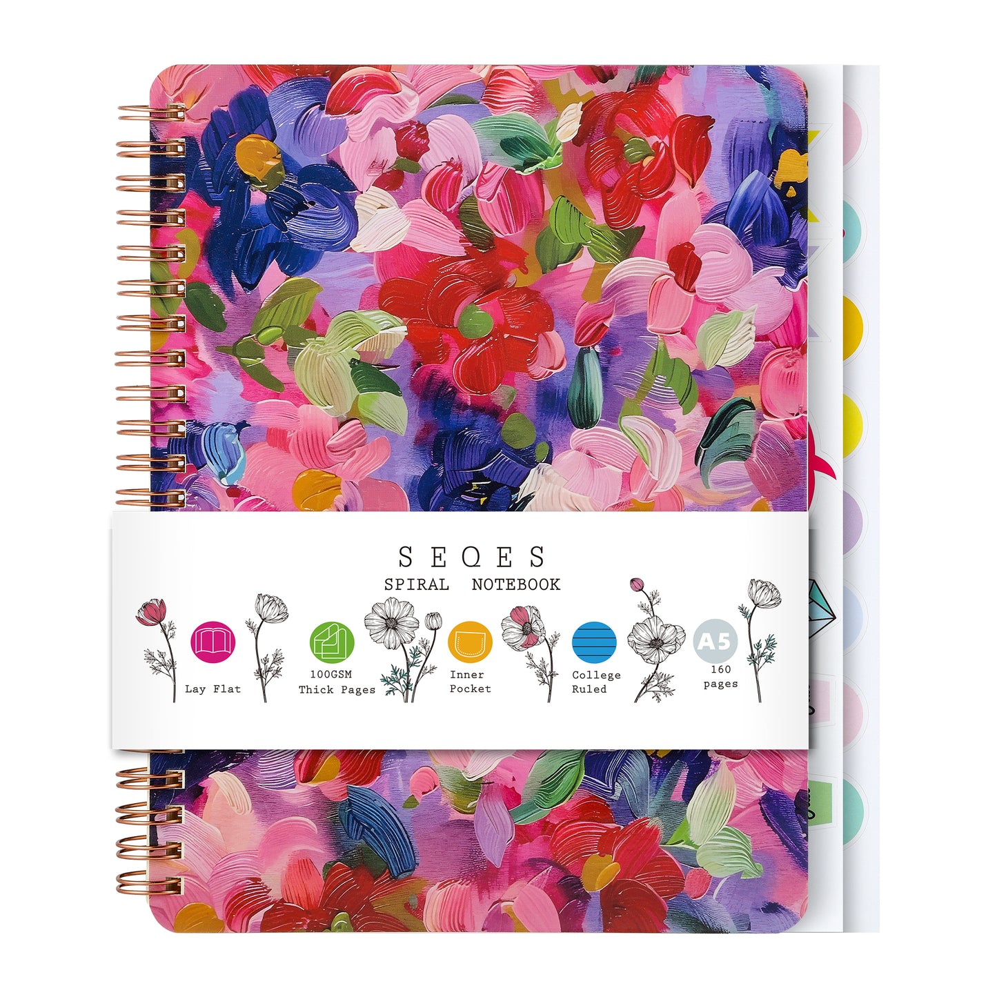 Spiral Notebook for Women, 8.25" x 6.25" Journal with Durable Hardcover and 160 Lined Pages with Large Pockets - Perfect to Stay Organized and Boost Productivity at Work or School