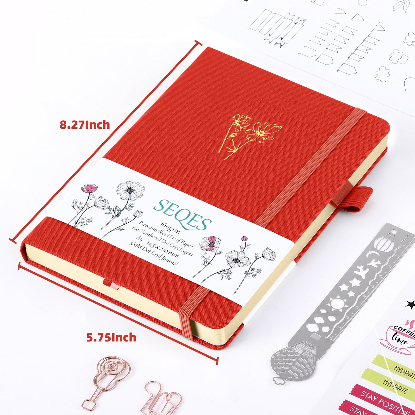 Bullet Journal A5 160gsm PREMIUM paper gold edge-blooming flower