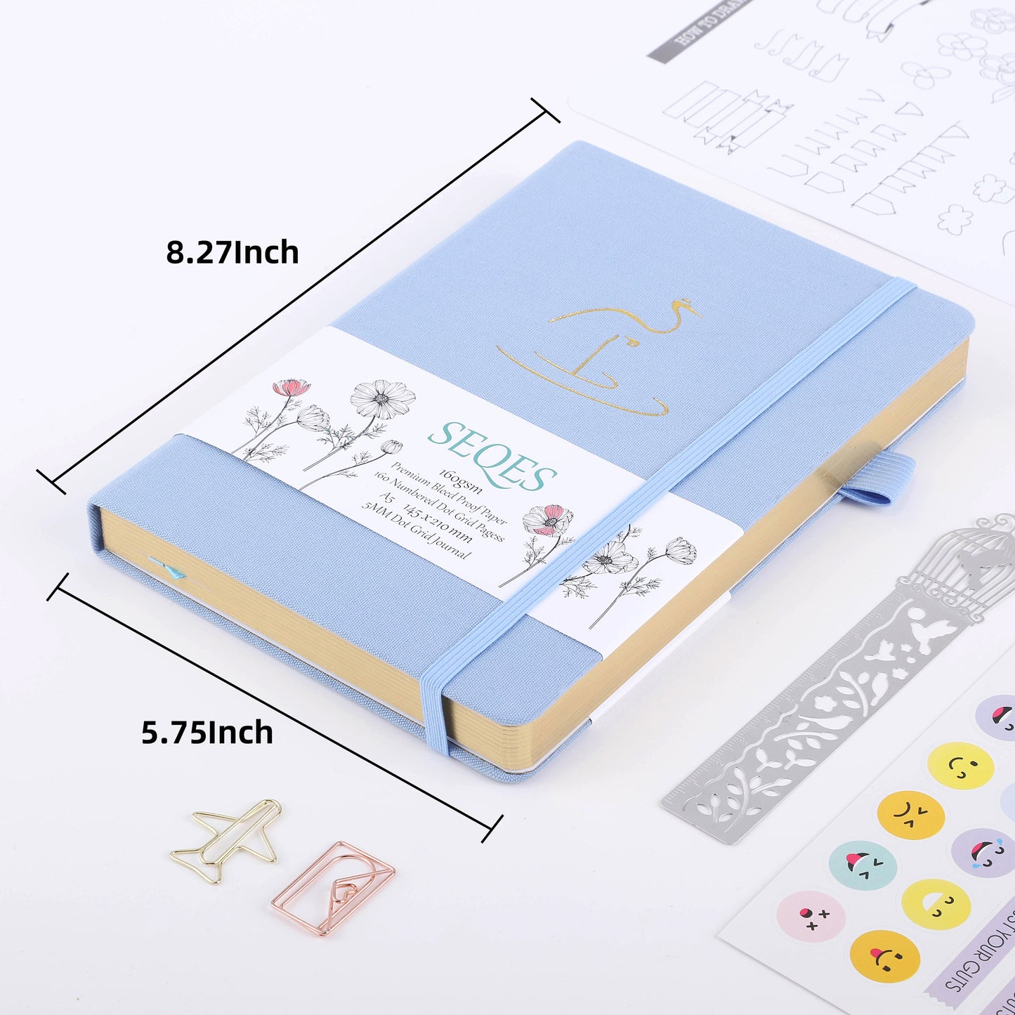 Bullet Dotted Journal - A5 Dot Grid Notebook with pages number,160gsm Bleedproof Paper,Silver Edge for Personal Organizers,Bullet Journals, and journaling- Crane
