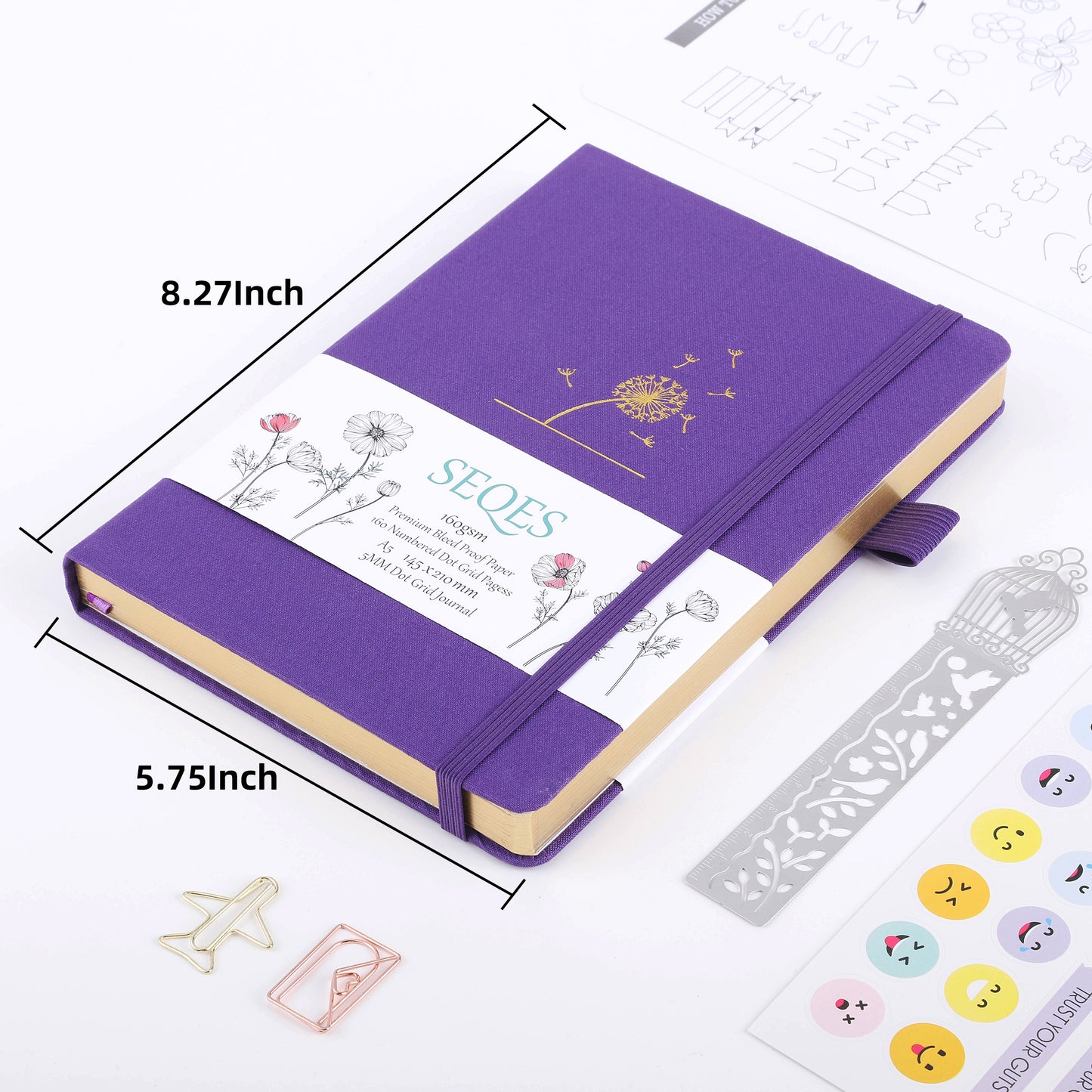 Bullet Dotted Journal - A5 Dot Grid Notebook with pages number,160gsm Bleedproof Paper,Silver Edge for Personal Organizers,Bullet Journals, and journaling- Blowball