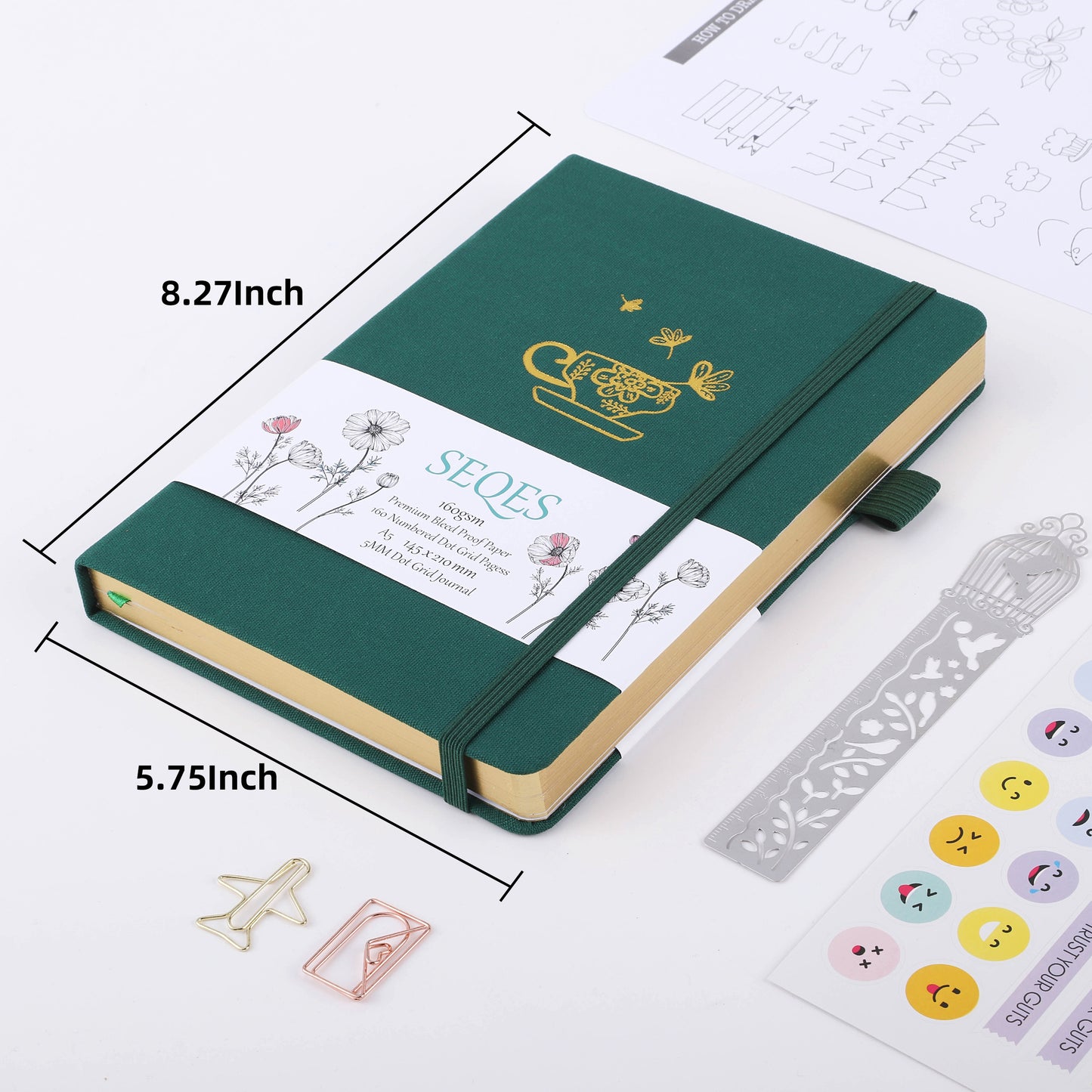 Bullet Dotted Journal - A5 Dot Grid Notebook with pages number,160gsm Bleedproof Paper,Silver Edge for Personal Organizers,Bullet Journals, and journaling- COFFEE