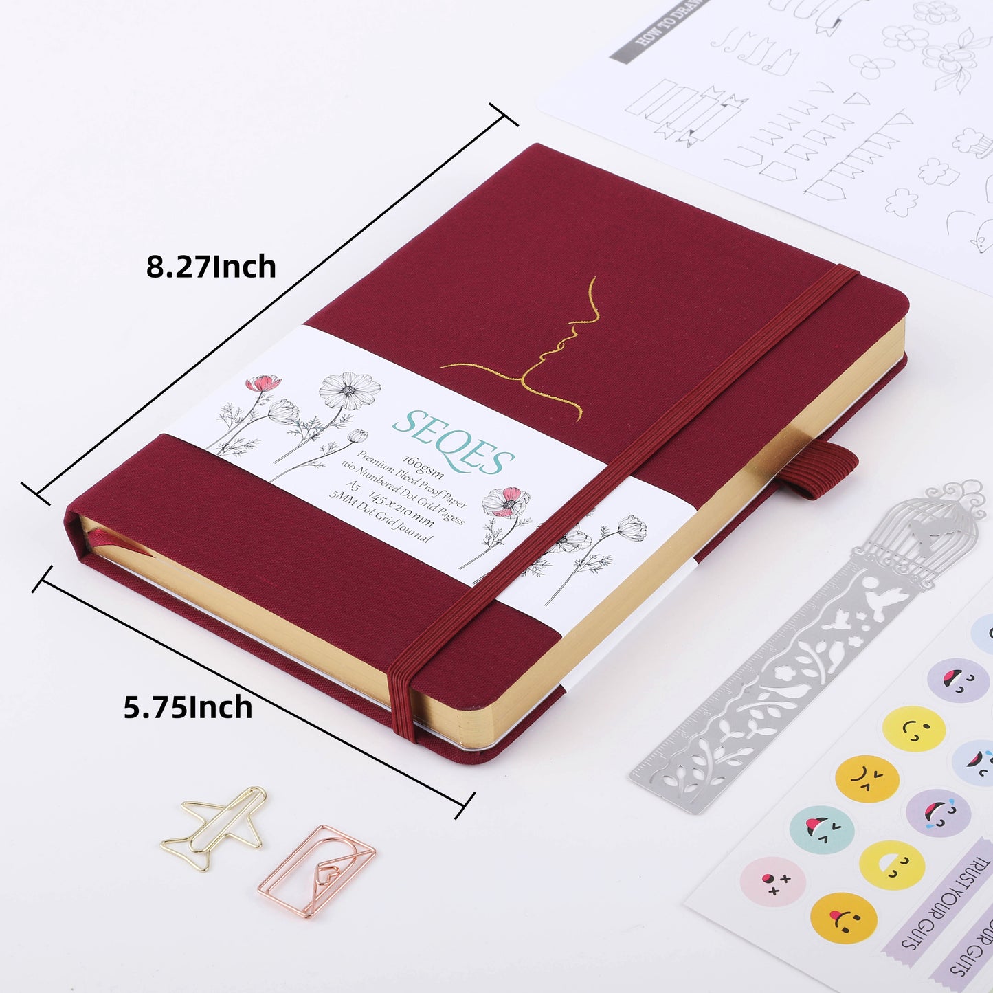 Bullet Dotted Journal - A5 Dot Grid Notebook with pages number,160gsm Bleedproof Paper,Silver Edge for Personal Organizers,Bullet Journals, and journaling-KISS