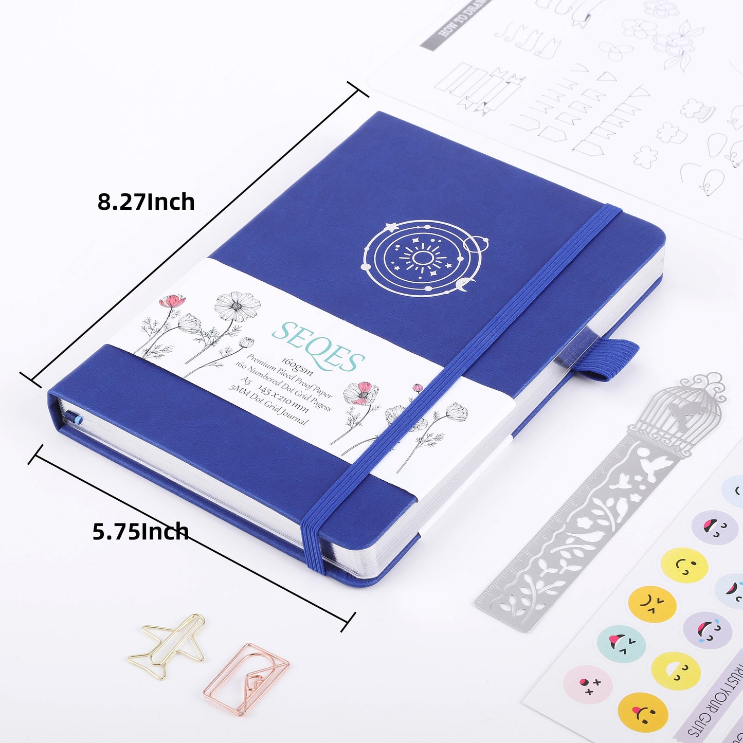 Bullet Dotted Journal - A5 Dot Grid Notebook with pages number,160gsm Bleedproof Paper,Silver Edge for Personal Organizers,Bullet Journals, and journaling- Solar system-2