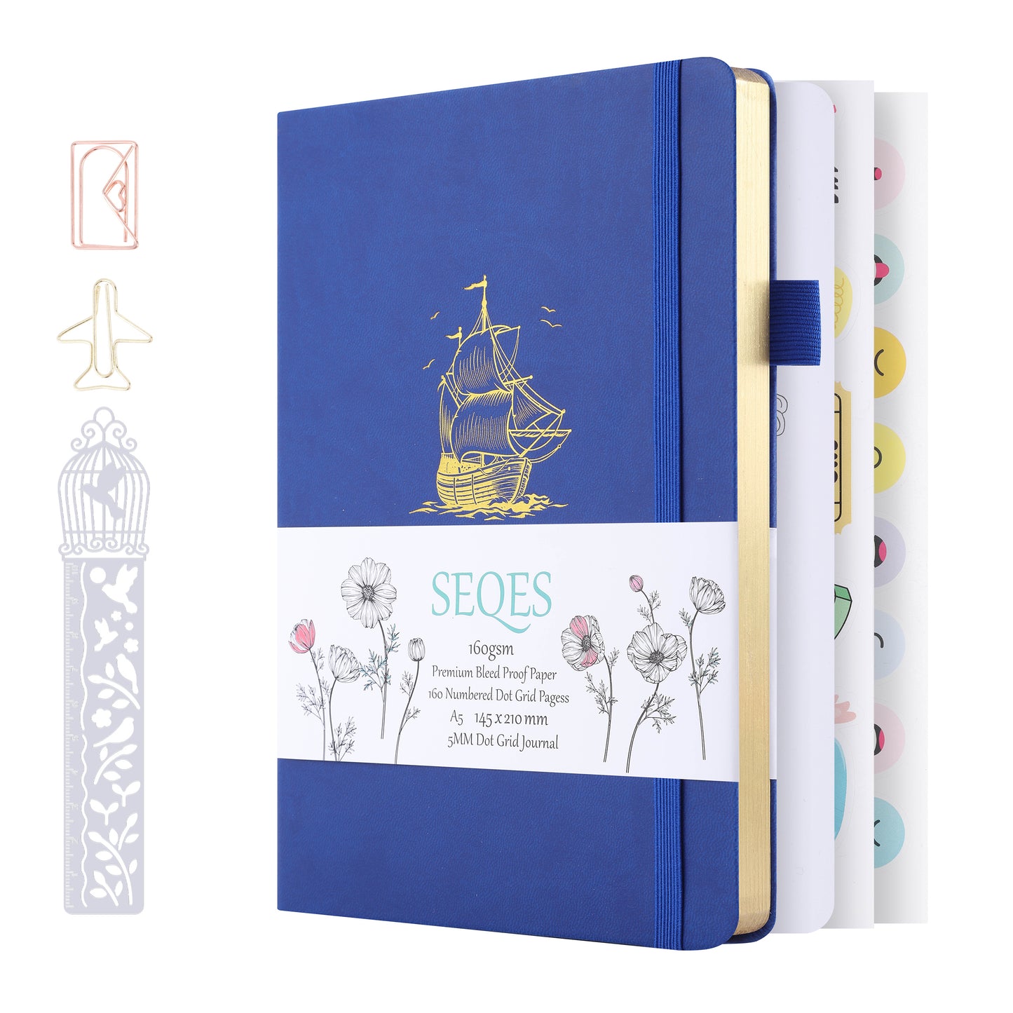 Bullet Dotted Journal - A5 Dot Grid Notebook with pages number,160gsm Bleedproof Paper,Silver Edge for Personal Organizers,Bullet Journals, and journaling- Sailboat