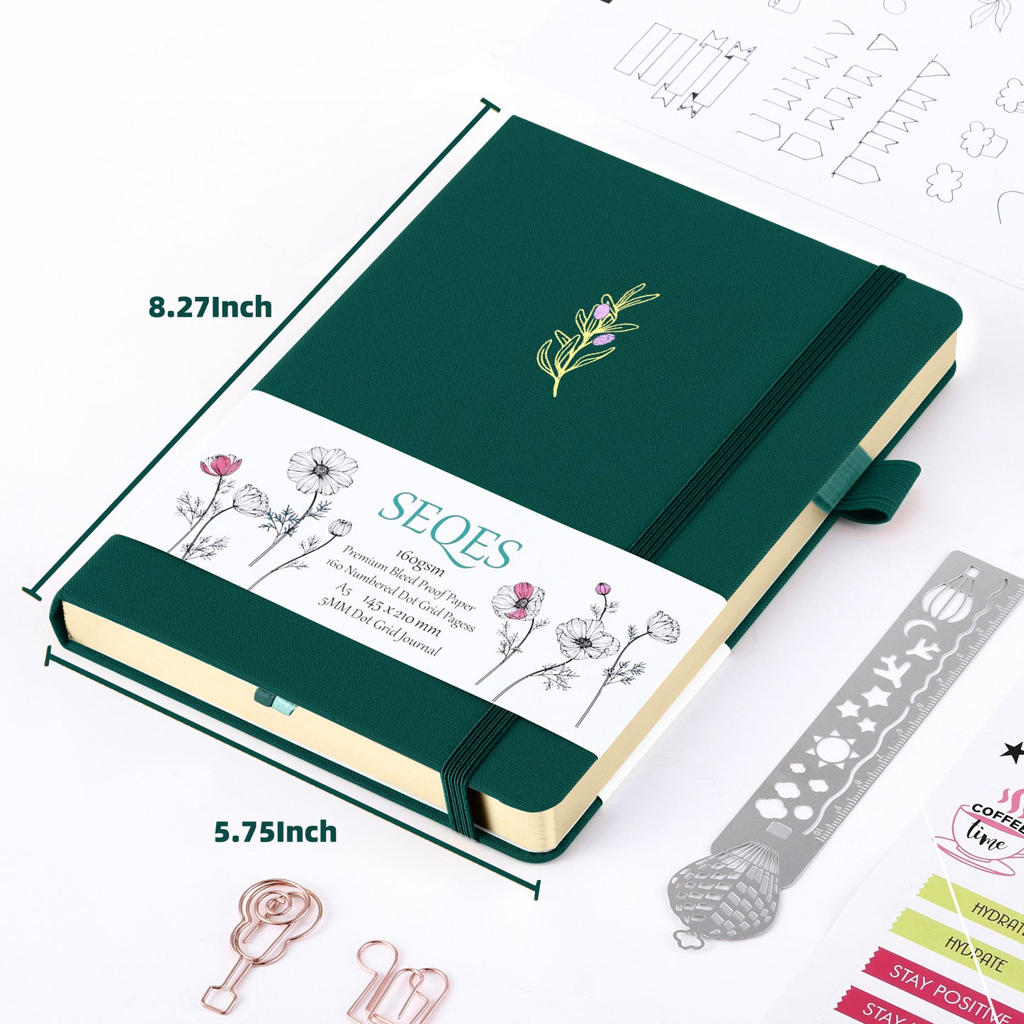 Bullet Journal A5 160gsm PREMIUM paper gold edge-olive