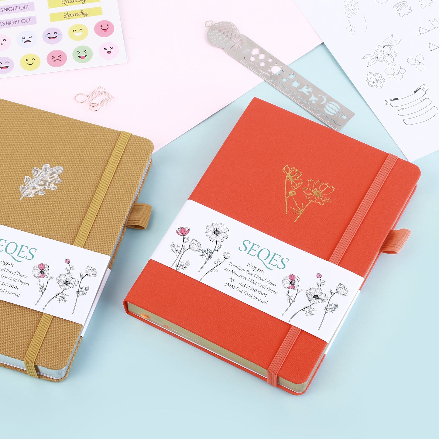 Bullet Journal A5 160gsm PREMIUM paper gold edge-blooming flower