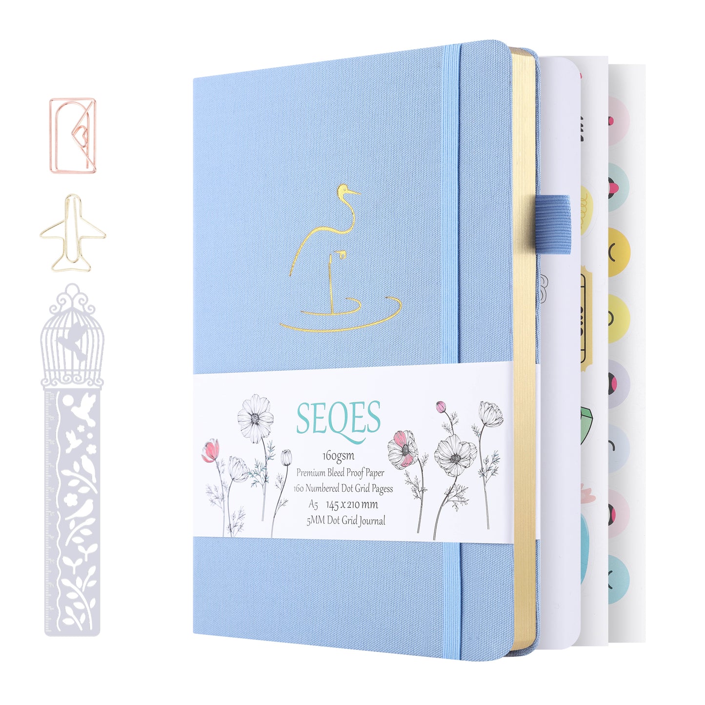 Bullet Dotted Journal - A5 Dot Grid Notebook with pages number,160gsm Bleedproof Paper,Silver Edge for Personal Organizers,Bullet Journals, and journaling- Crane
