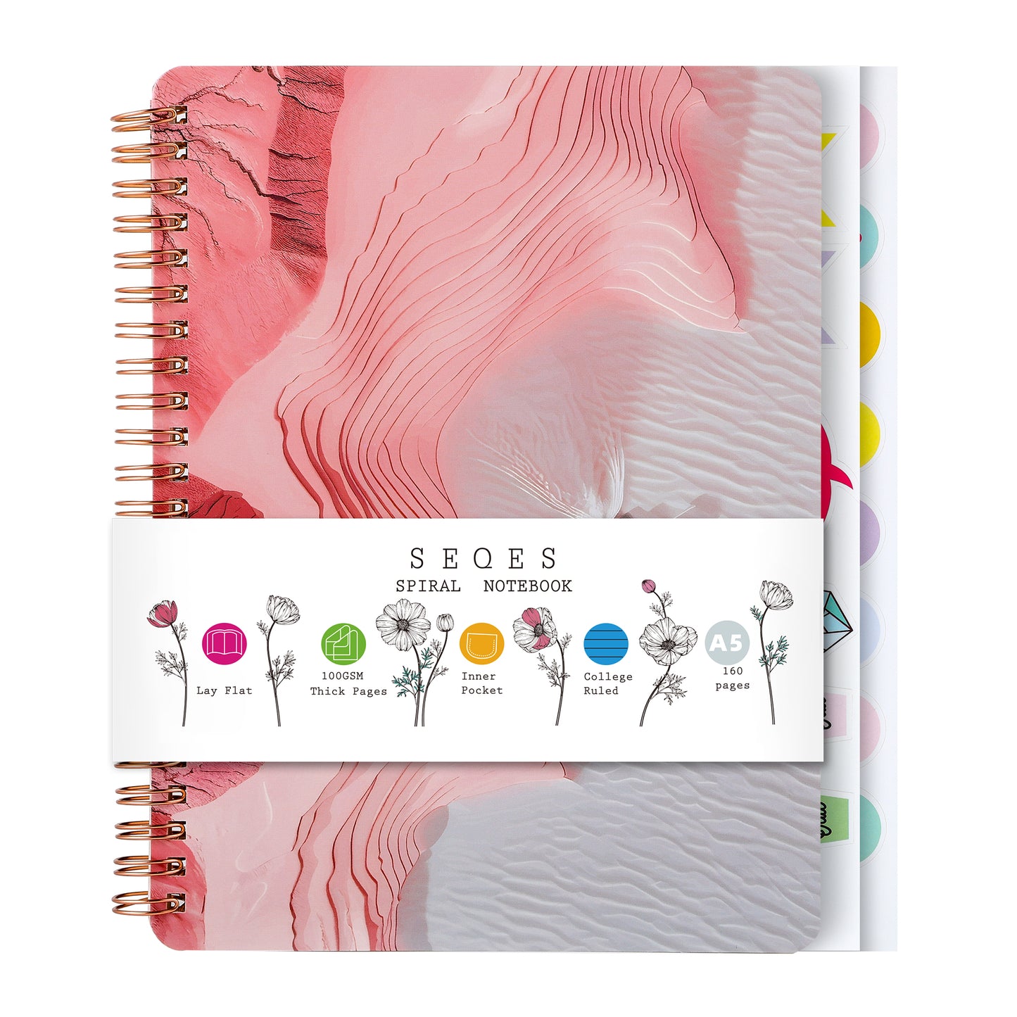 Spiral Notebook for Women, 8.25" x 6.25" Journal with Durable Hardcover and 160 Lined Pages with Large Pockets - Perfect to Stay Organized and Boost Productivity at Work or School