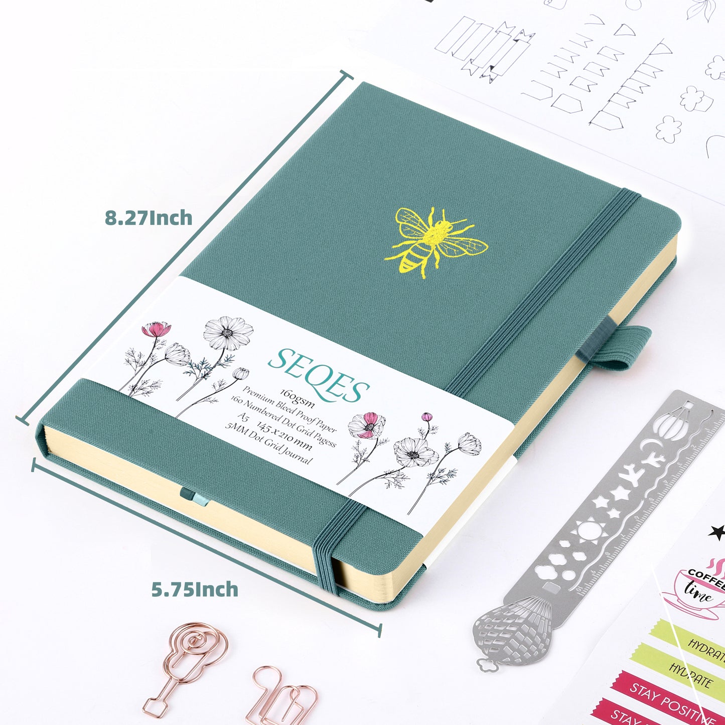 Bullet Dotted Journal - A5 Dot Grid Notebook with pages number,160gsm Bleedproof Paper,Silver Edge and Fabic for Personal Organizers, Bullet Journals, and journaling-Butterfly - BEE