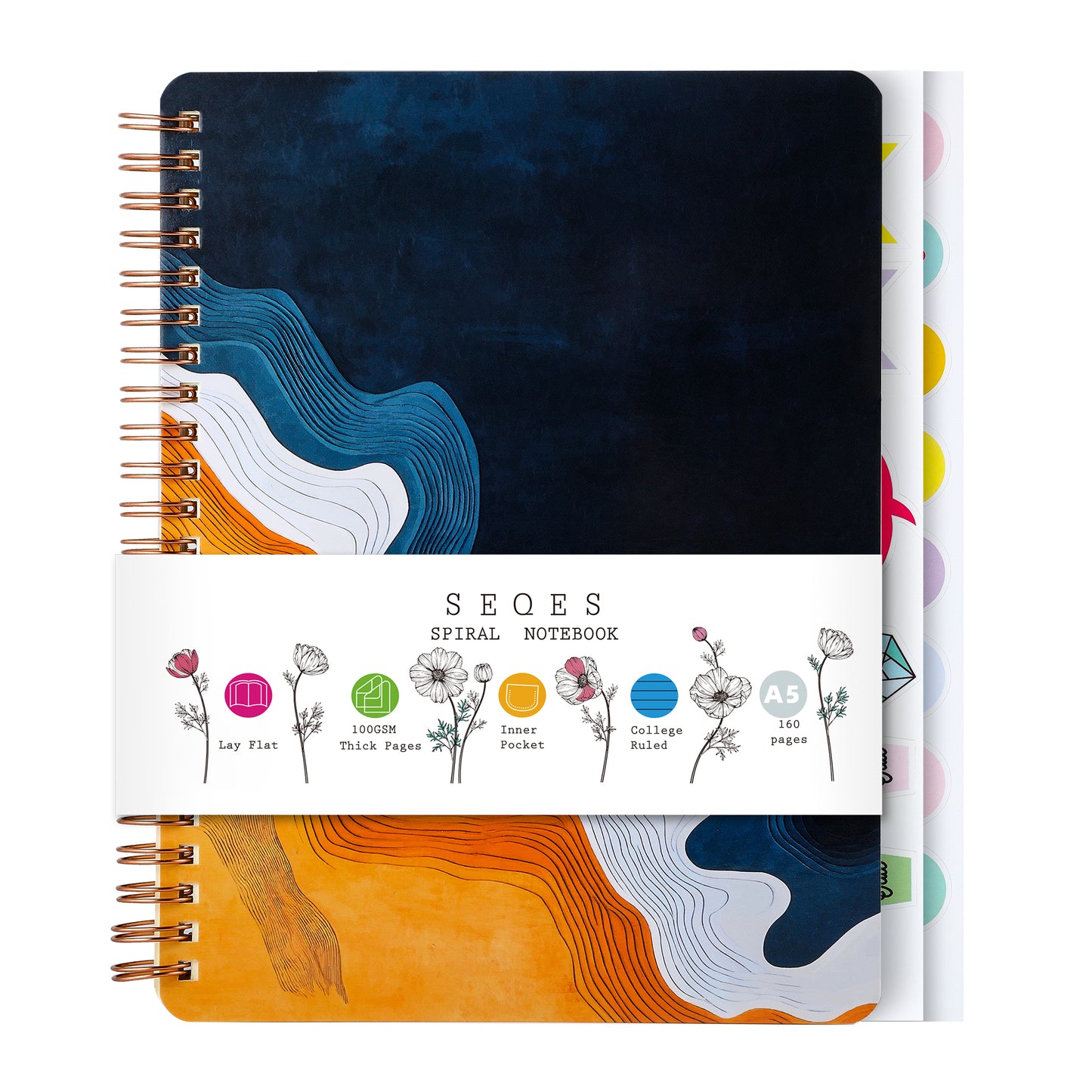 Spiral Notebook for Women, 8.25" x 6.25" Journal with Durable Hardcover and 160 Lined Pages with Large Pockets - Perfect to Stay Organized and Boost Productivity at Work or School