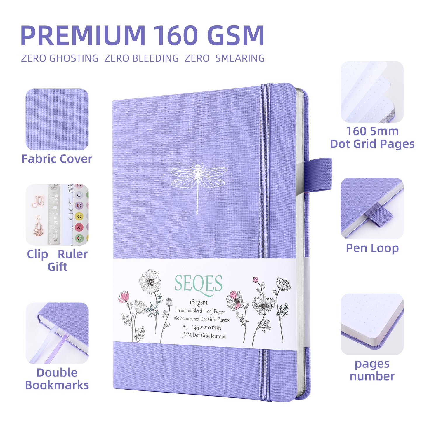 BULLET JOURNAL A5 160gsm PREMIUM PAPER SILVER EDGE -dragonfly