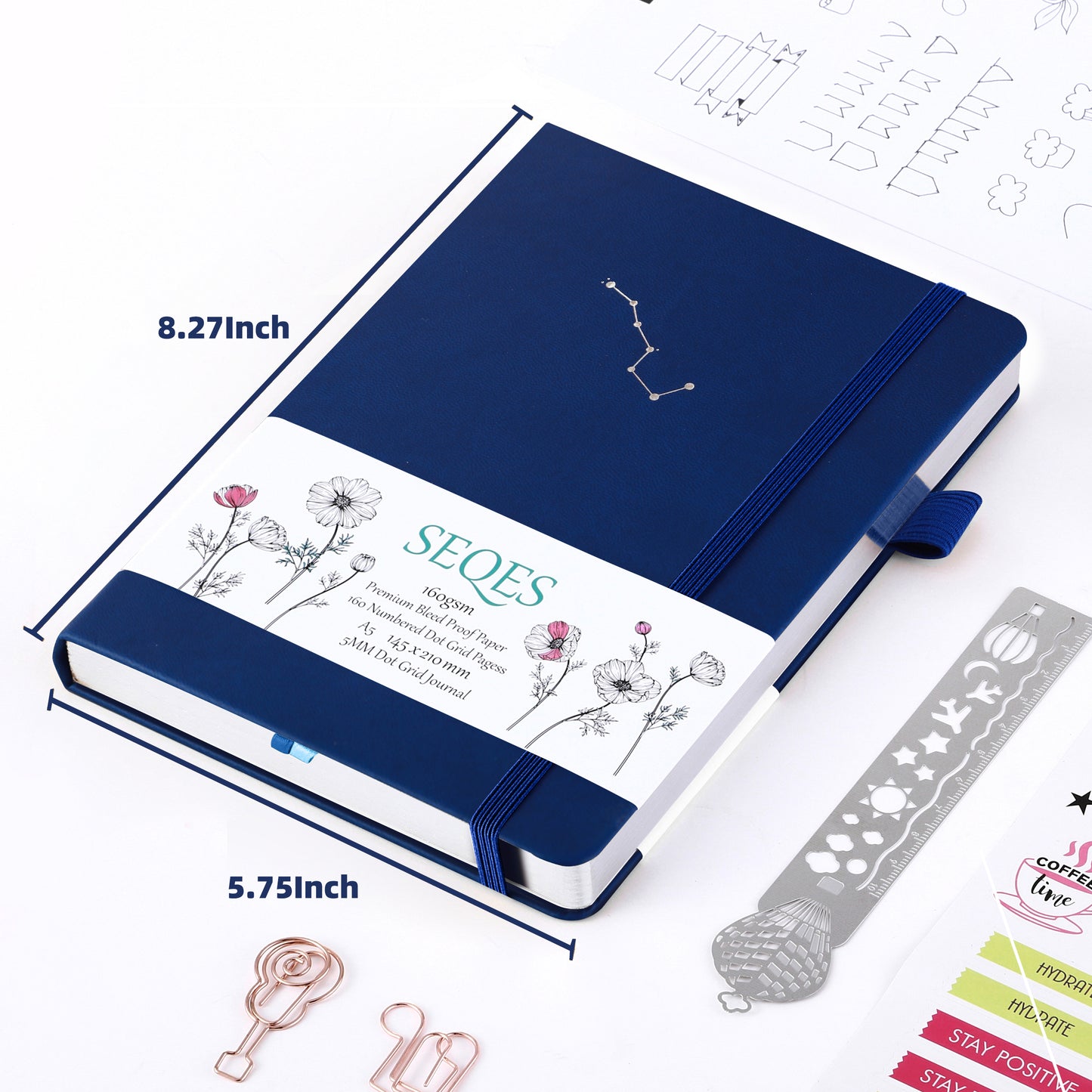 Bullet Dotted Journal - A5 Dot Grid Notebook with pages number,160gsm Bleedproof Paper,Silver Edge for Personal Organizers,Bullet Journals, and journaling-Oak leaves