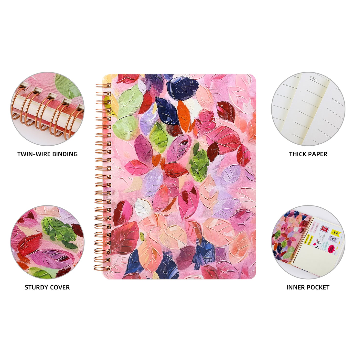 Spiral Notebook for Women, 8.25" x 6.25" Journal with Durable Hardcover and 160 Lined Pages with Large Pockets - Perfect to Stay Organized and Boost Productivity at Work or School