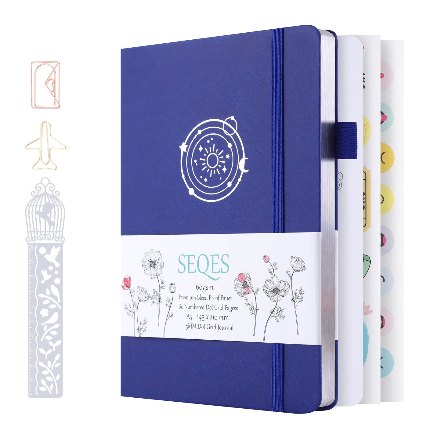 Bullet Dotted Journal - A5 Dot Grid Notebook with pages number,160gsm Bleedproof Paper,Silver Edge for Personal Organizers,Bullet Journals, and journaling- Solar system-2