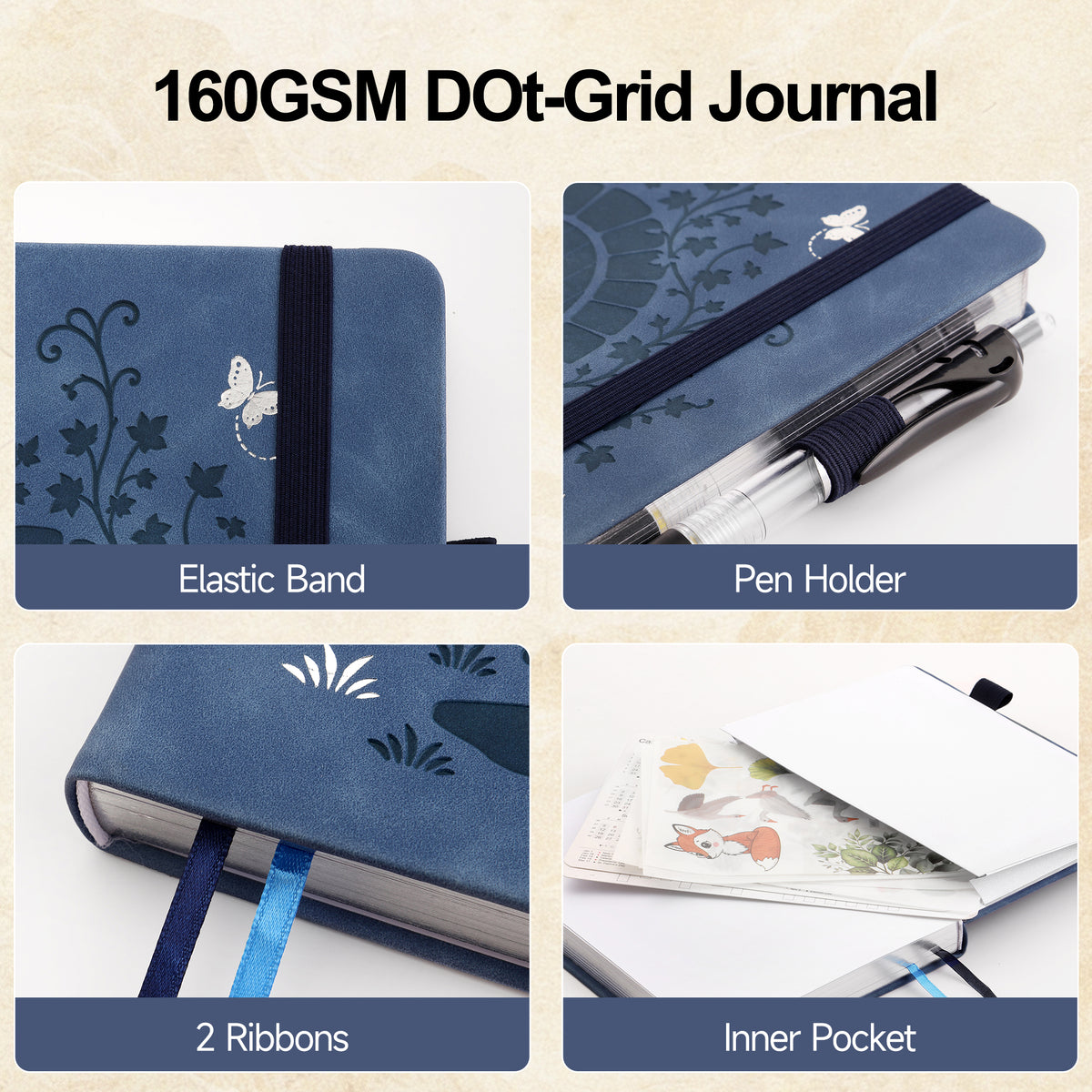 A5 Bullet Dotted Journal, 5mm Grid, 160gsm Bleedproof Paper, 160 Numbered Pages, PU Leather Hardcover with Gold/Silver Page Edges, Bullet Journals for Creatives & Professionals (Moonlit Balcony)