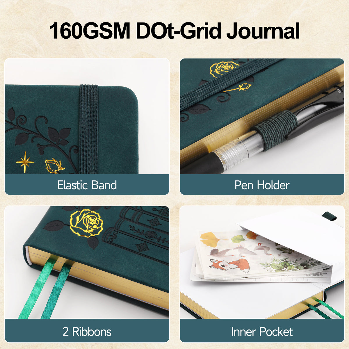 SeQeS Emerald Bookish A5 bullet journal, 160gsm bleedproof paper detail