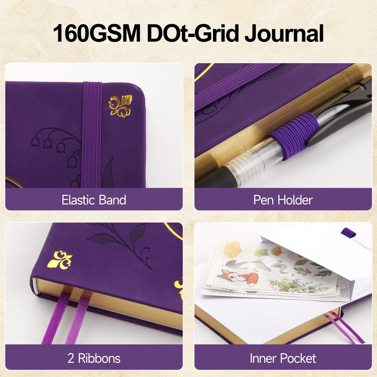 SeQeS Twilight Spirit Deer A5 bullet journal, 160gsm bleedproof paper detail