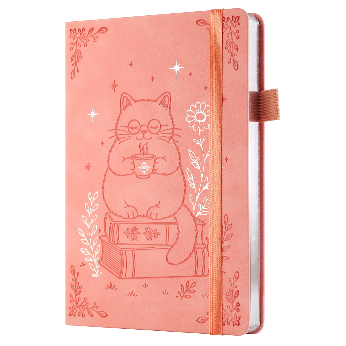 SeQeS A5 Bullet Dotted Journal, 5mm Grid, 160gsm Bleedproof Paper, 160 Numbered Pages, PU Leather Hardcover with Gold/Silver Page Edges, Bullet Journals for Creatives & Professionals(Cozy Feline)