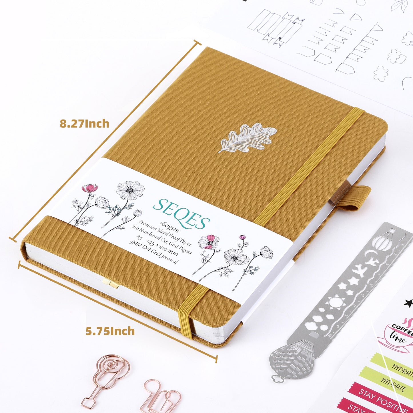 Bullet Journal A5 160gsm PREMIUM paper gold edge-blooming flower