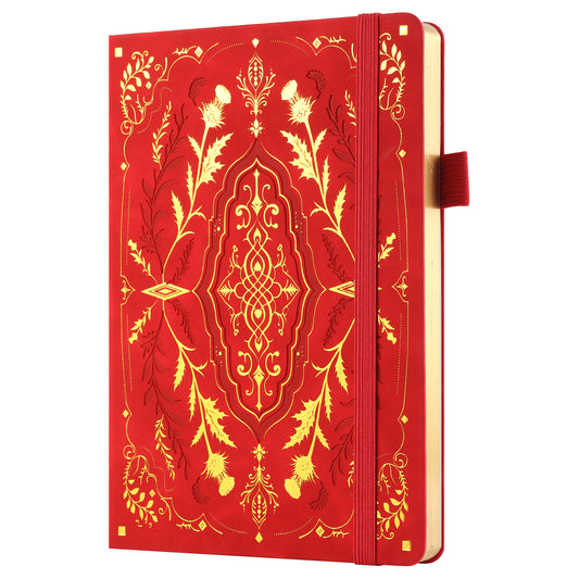 SeQeS A5 Bullet Dotted Journal, 5mm Grid, 160gsm Bleedproof Paper, 160 Numbered Pages, PU Leather Hardcover with Gold/Silver Page Edges, Bullet Journals for Creatives & Professionals (Gilded Thistle)