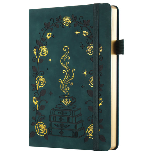 SeQeS A5 Bullet Dotted Journal, 5mm Grid, 160gsm Bleedproof Paper, 160 Numbered Pages, PU Leather Hardcover with Gold/Silver Page Edges, Bullet Journals for Creatives & Professionals(Emerald Bookish)