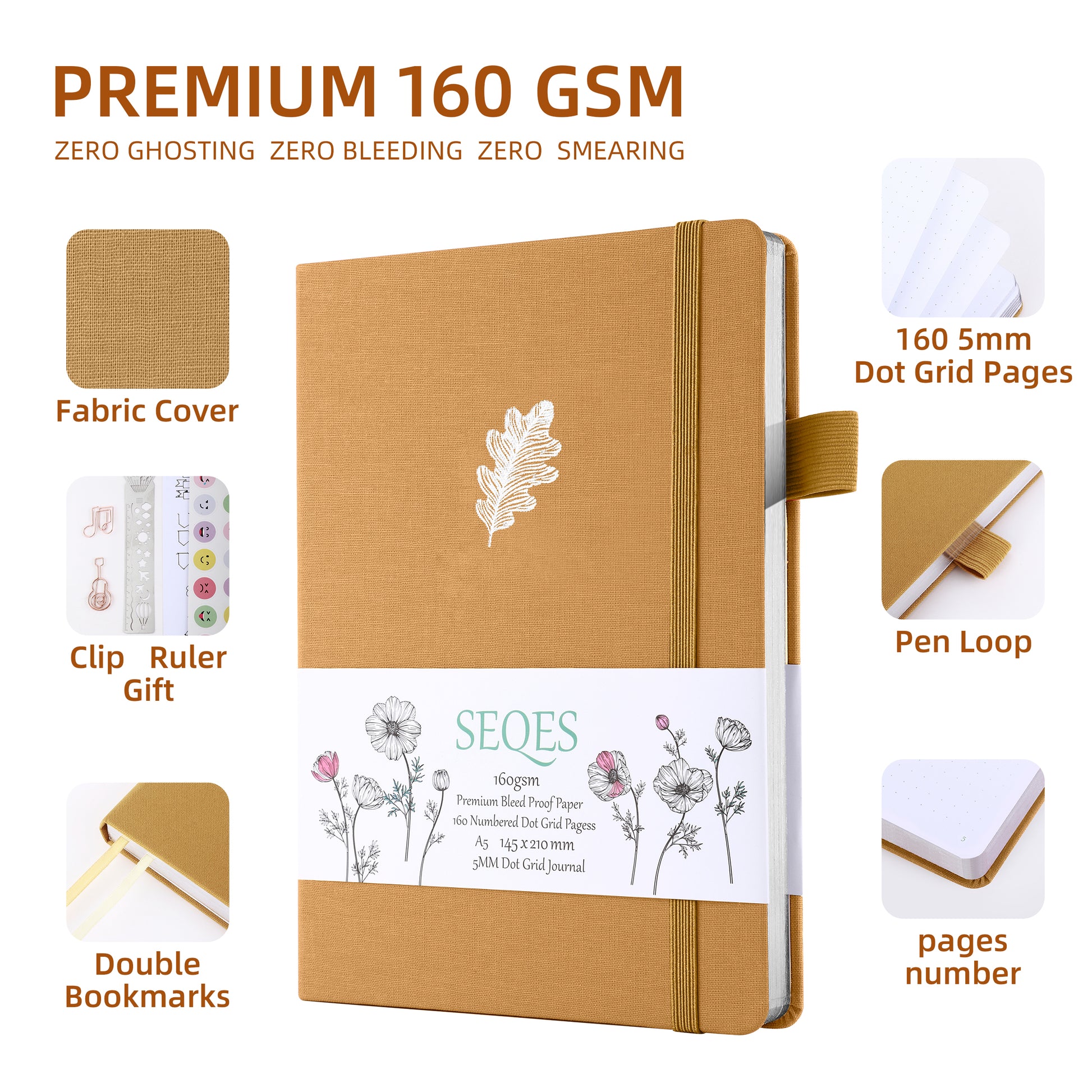 Bullet Journal A5 160gsm PREMIUM paper silver edge-Oak leaves – SeQeS