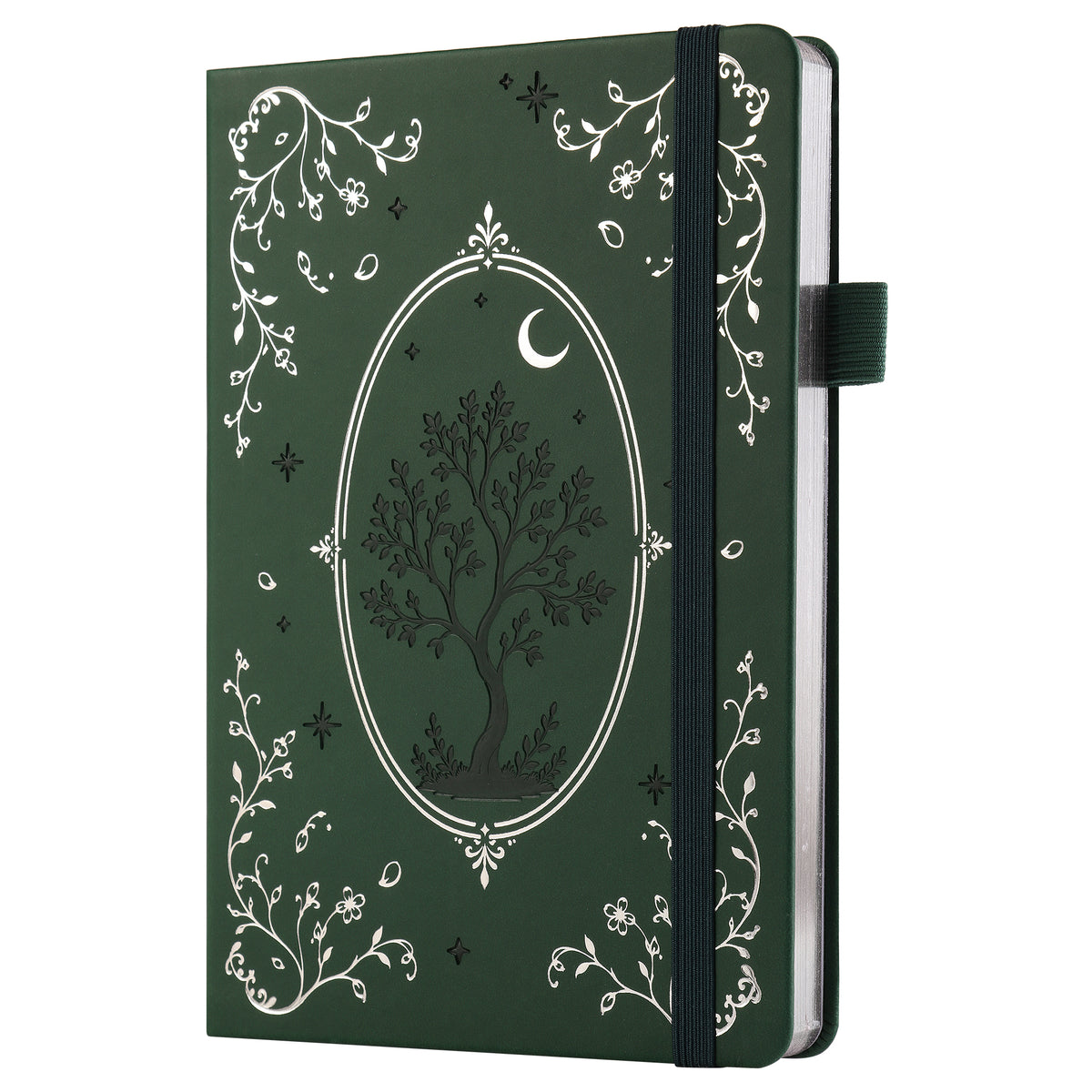 SeQeS A5 Bullet Dotted Journal, 5mm Grid, 160gsm Bleedproof Paper, 160 Numbered Pages, PU Leather Hardcover with Gold/Silver Page Edges, Bullet Journals for Creatives &amp; Professionals (Lunar Grove)
